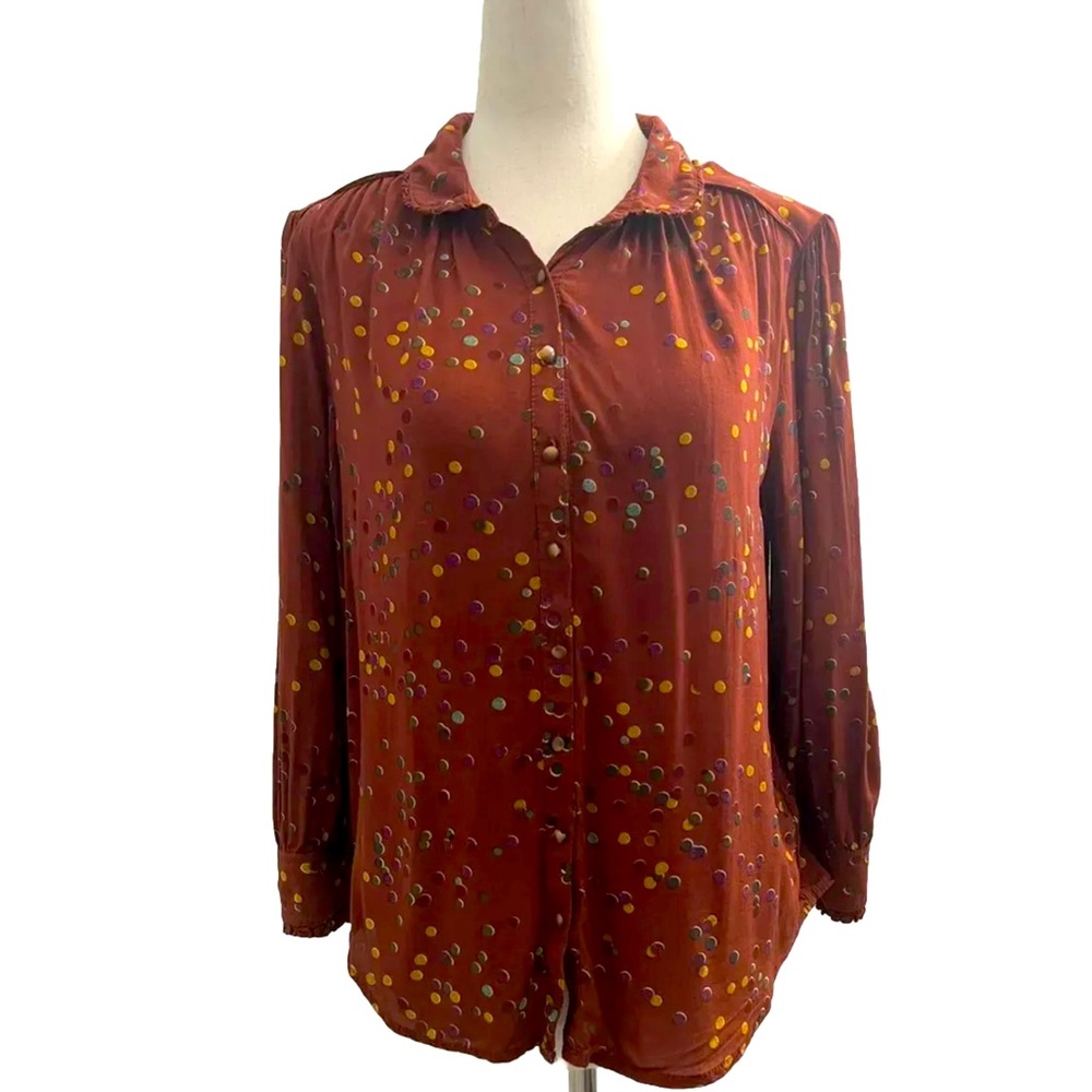 Maeve Maroon Long sleeve collared blouse XS